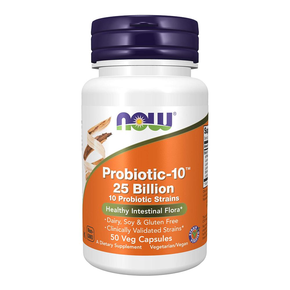 Now - Probiotic-10 25 Billion Healthy Intestinal Flora - Unflavored - 50 Vegetable Capsules