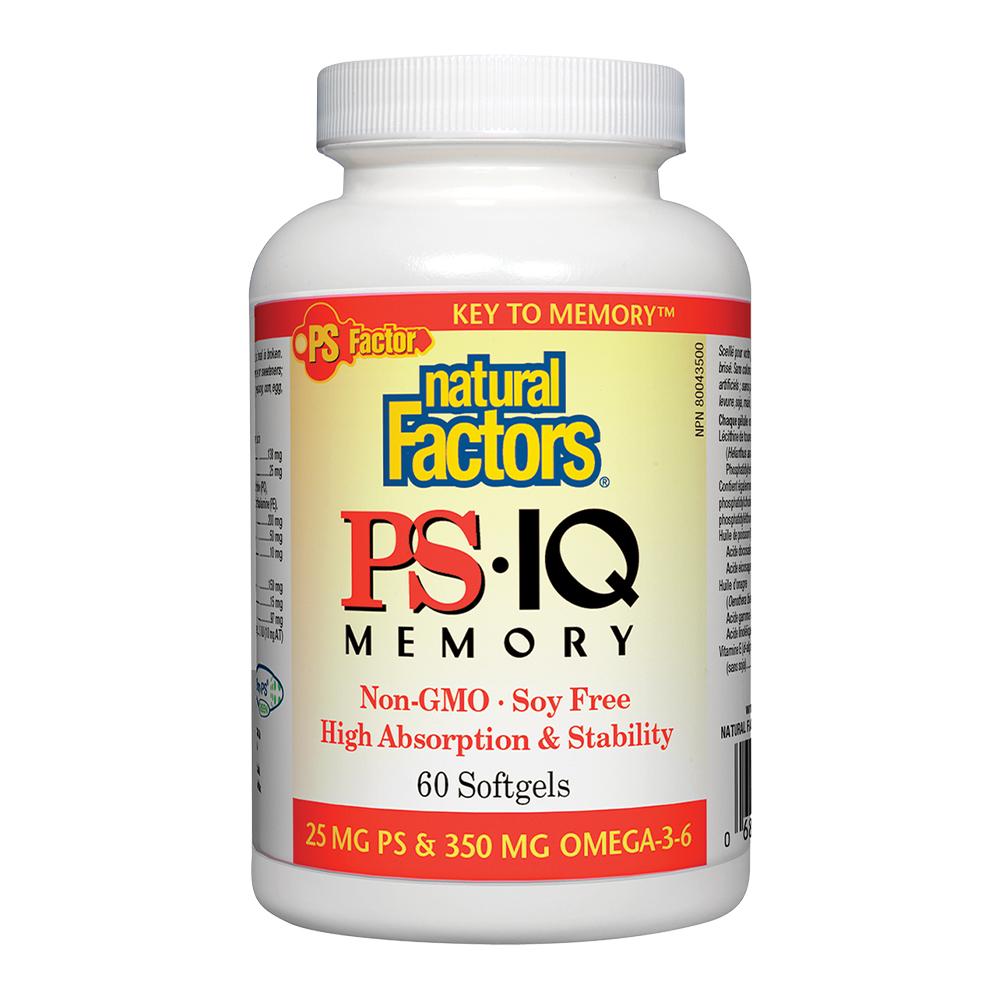 Natural Factors - PS-IQ Memory 25 mg PS & 350 mg Omega 3-6-5 - 60 Softgels