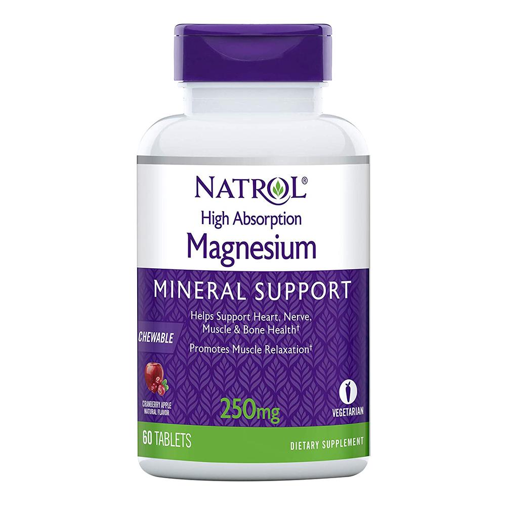 Natrol - High Absorption Magnesium, Mineral Support 250mg - Cranberry Apple Natural - 60 Chewable Tablets