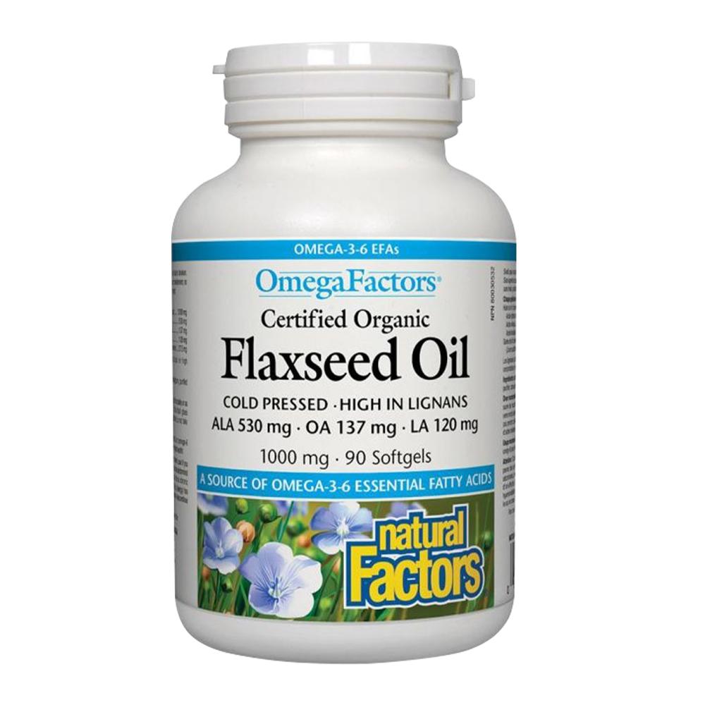 Natural Factors - Certified Organic Flaxseed Oil 1000mg - Unflavored - 90 Softgels