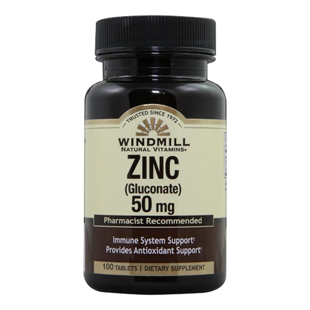 Windmill Natural Vitamins - Zinc (Gluconate) 50mg - Unflavored - 100 Tablets