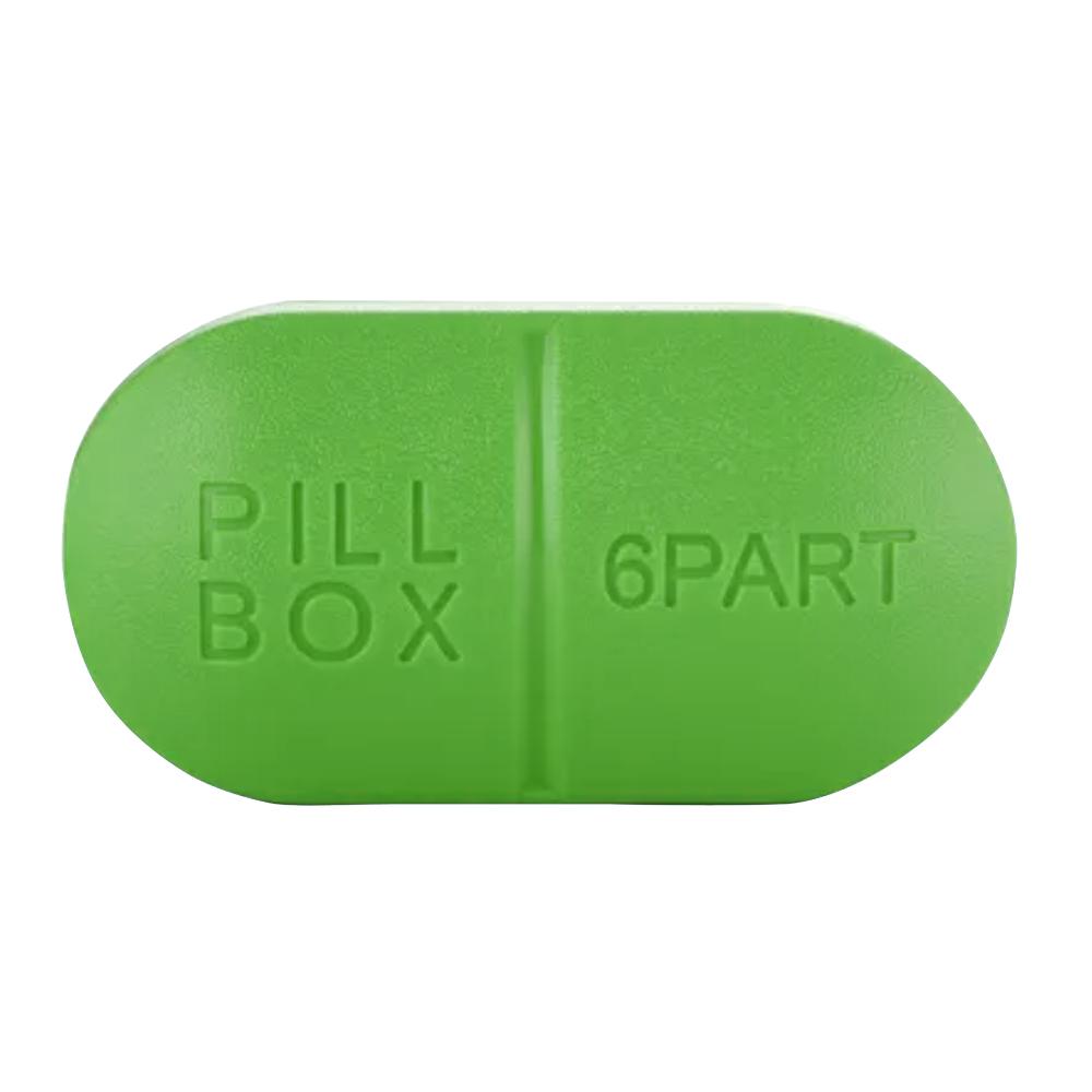 Sporter - Oval Pill Box with 6 Part Compartment - Green