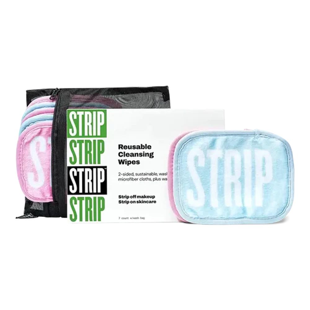 Strip Makeup - Reusable Cleansing Wipes - Blue / Pink - 7 Count w/ Wash Bag