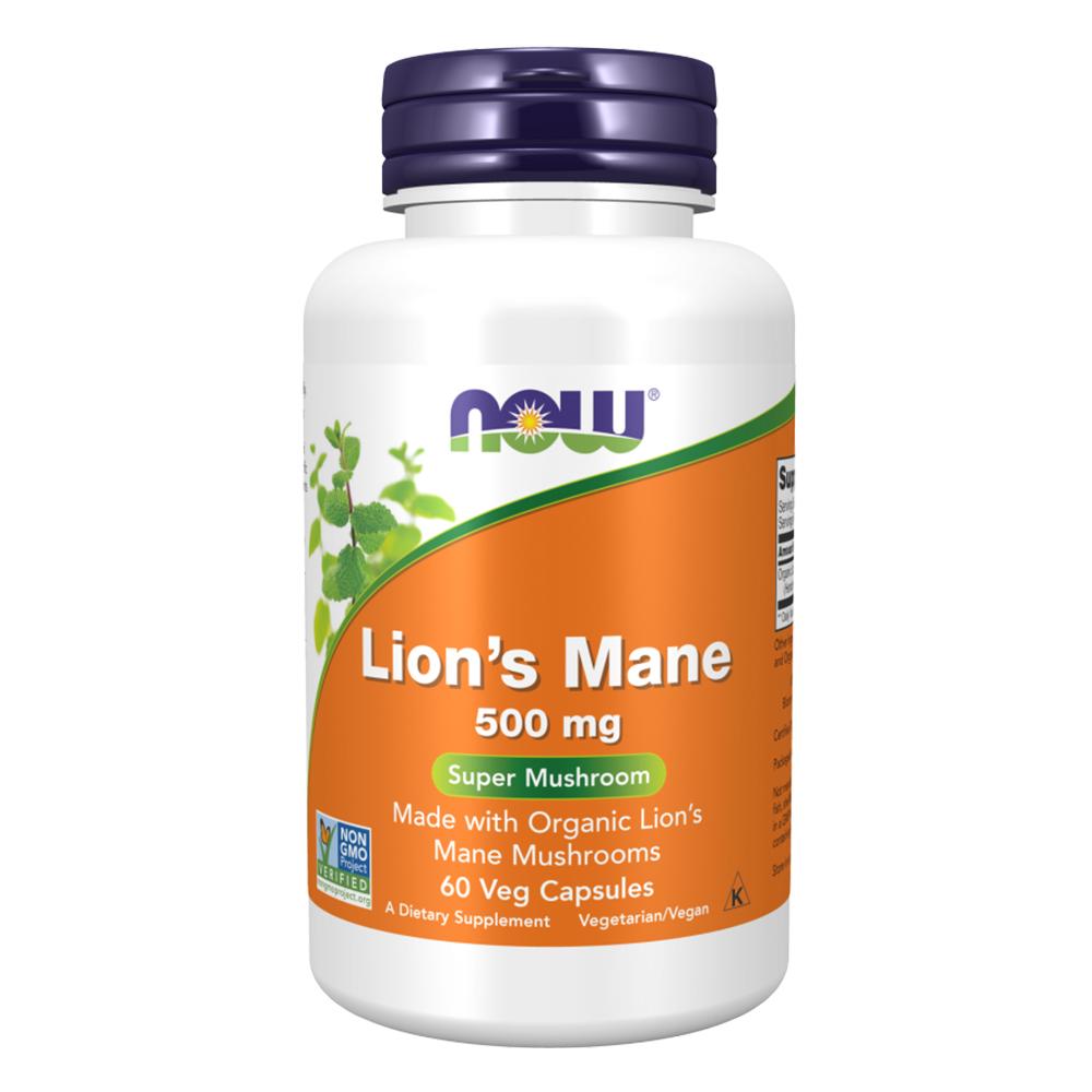 Now - Lion's Mane 500mg Super Mushroom - Unflavored - 60 Veg Capsules