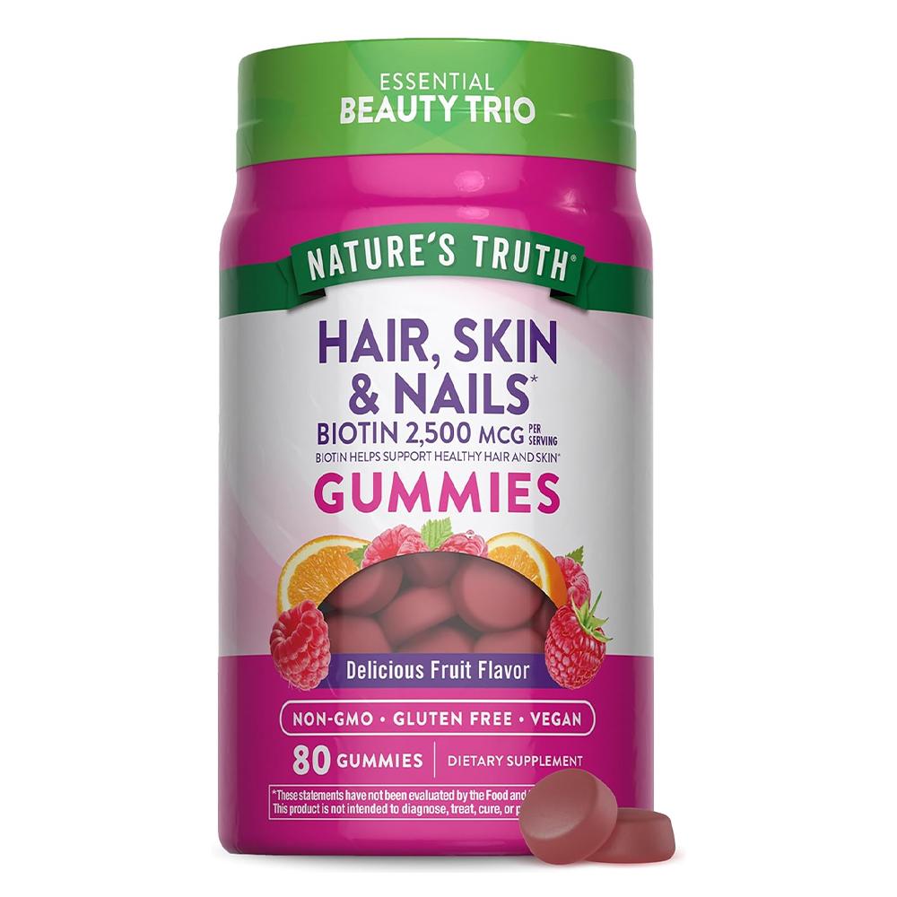 Natures Truth - Hair Skin And Nails With 2500 Mcg Of Biotin - Natural Fruit - 80 Vegetarian Gummies