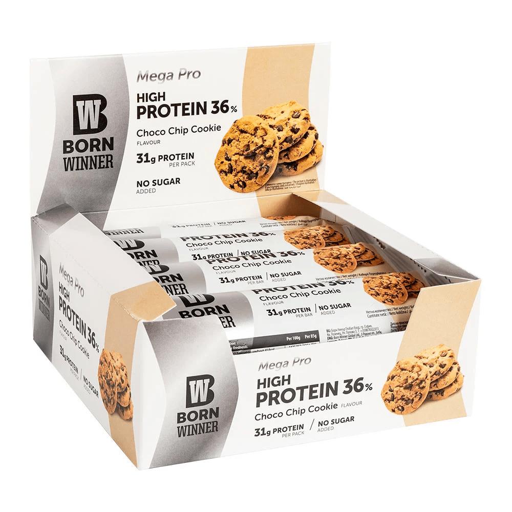 Born Winner - Mega PRO protein bar - Chocolate Chip Cookie - Box of 12