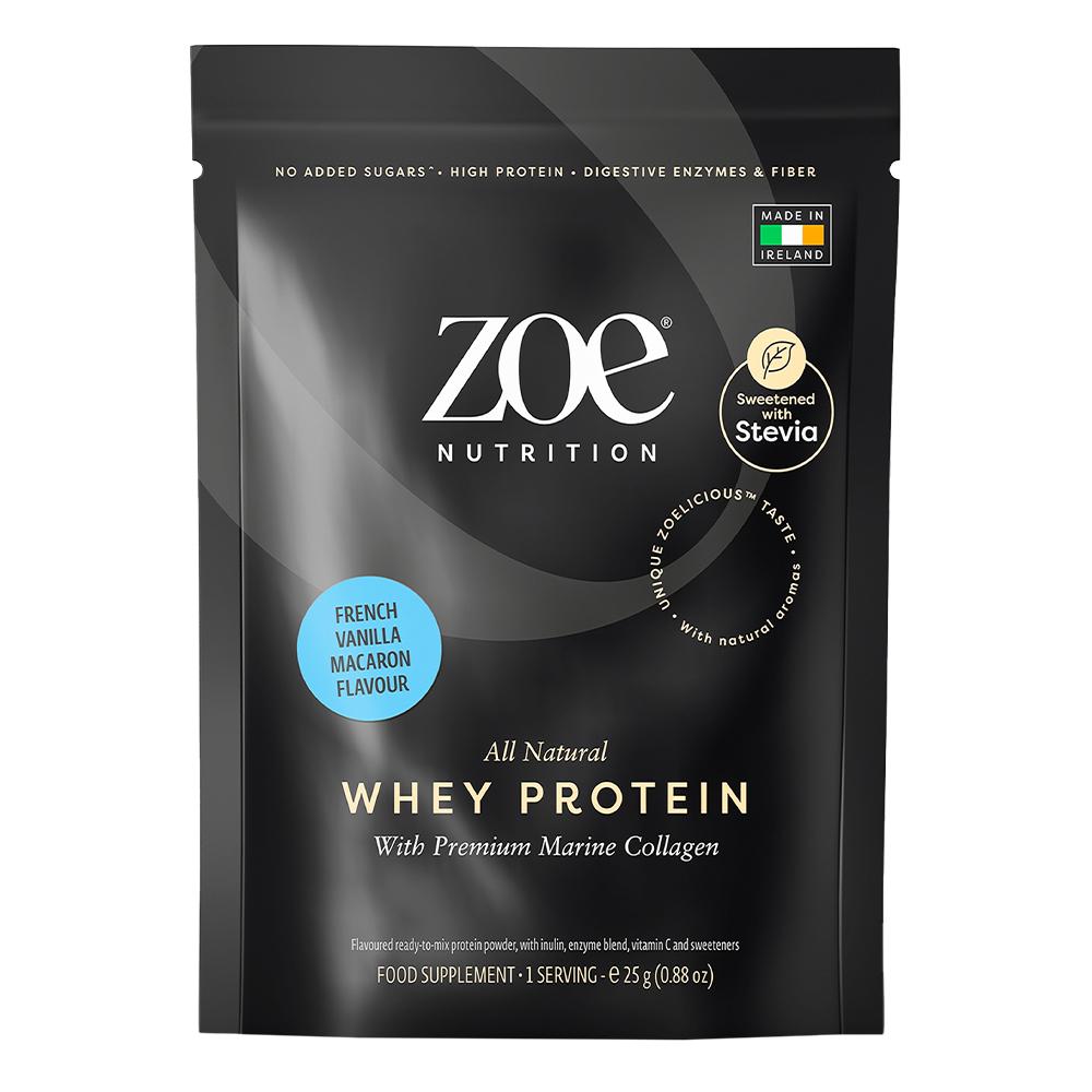 Zoe Nutrition - All Natural Whey Protein - ماكرون الفانيلا - حصة غذائية واحدة